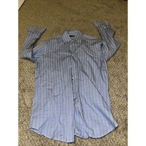 Basile Blu Men's Long Sleeve 100% Cotton Blue Checked Shirt Size 15.5 32/33Italy